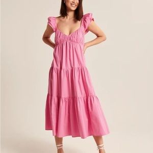 Abercrombie & Fitch Ruffle Sleeve Poplin Midi/Maxi Dress